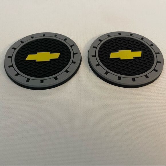 Chevrolet Car Cup Holder Coasters with Bow tie logo set of 2 NWT - Picture 2 of 4